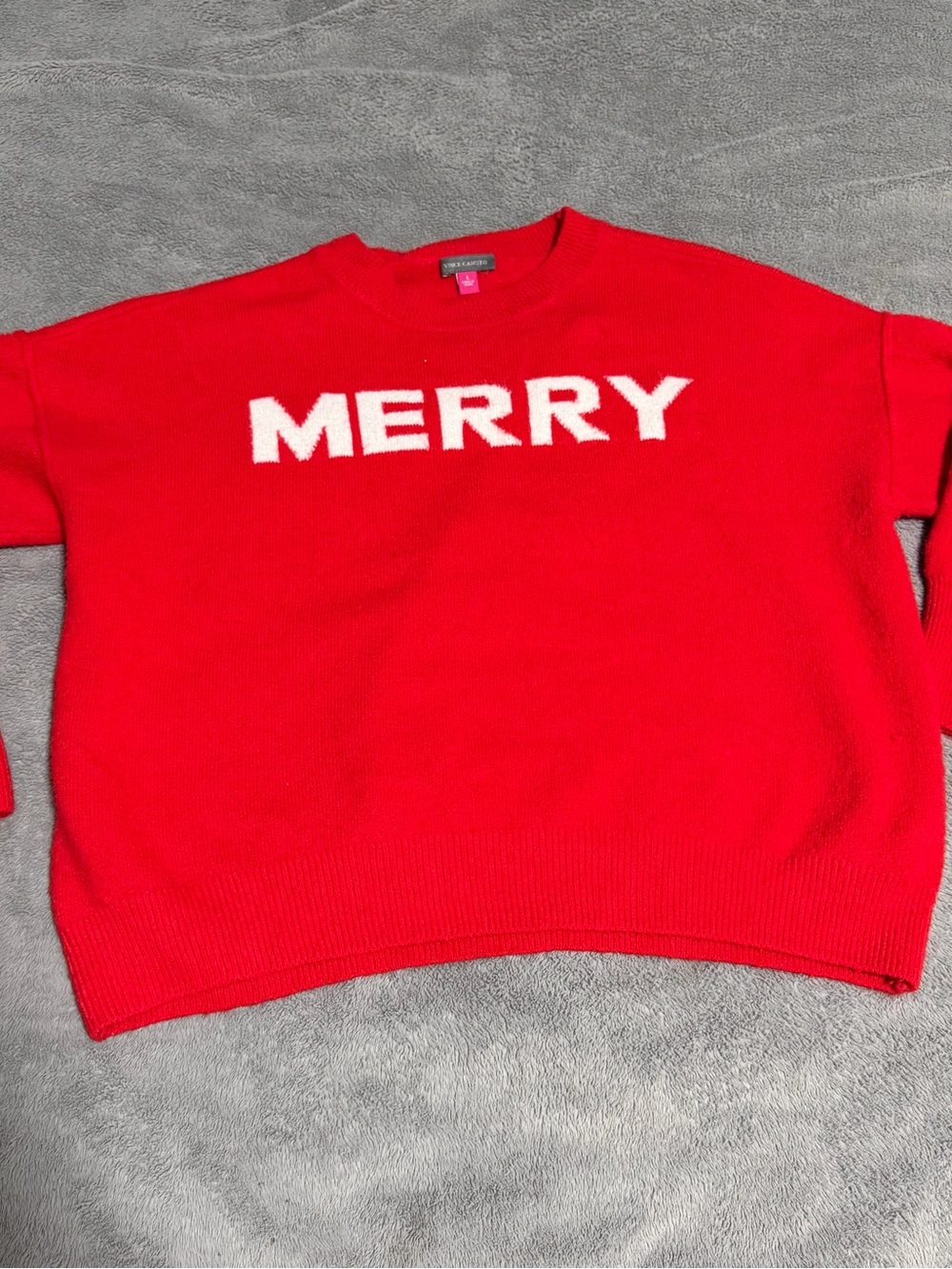 Vince Camuto Red Crewneck Sweater with White 'MERRY' Lettering